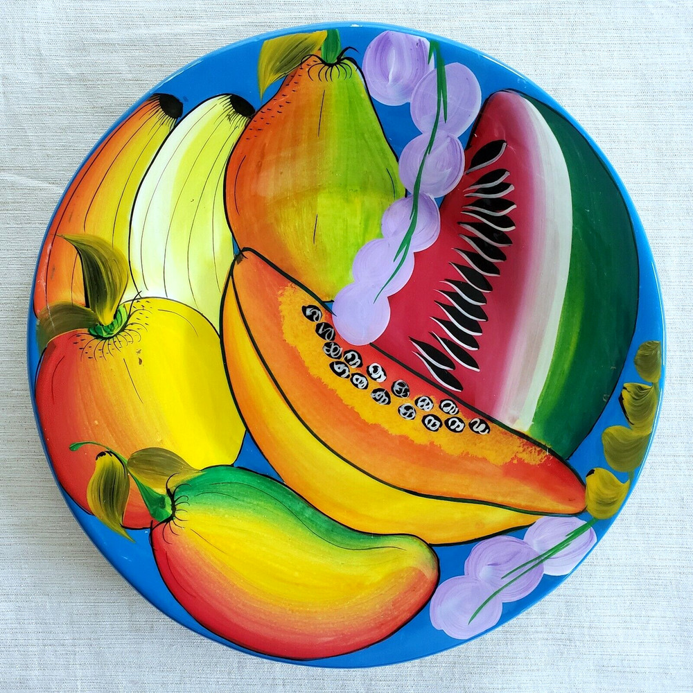 Studio Pottery Plate Fruit Platter Colorful Tropical Handmade Southwest Art 12"